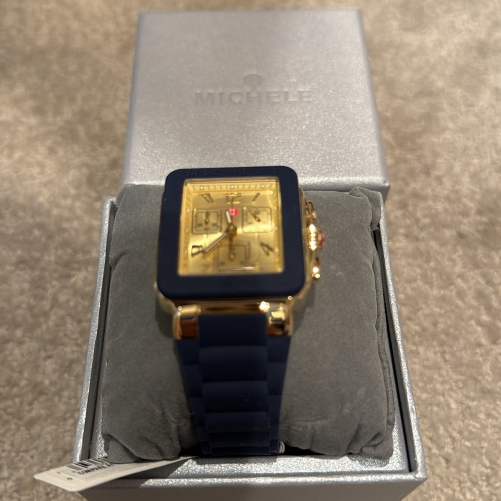 Michele Deco Sports Watch 38MM ~ Navy & Gold